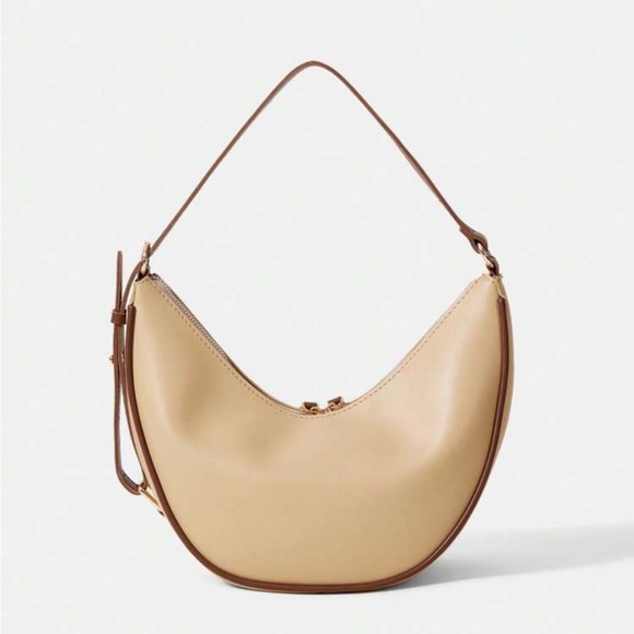 Beige handbag shoulder bag purse with brown contrast lining - faux leather - Picture 5 of 10